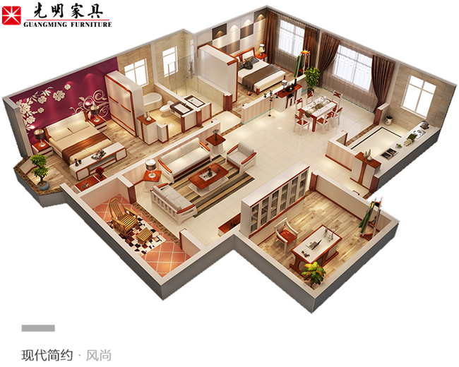 套系實(shí)木家具擺放效果欣賞，實(shí)木家具圖片展示